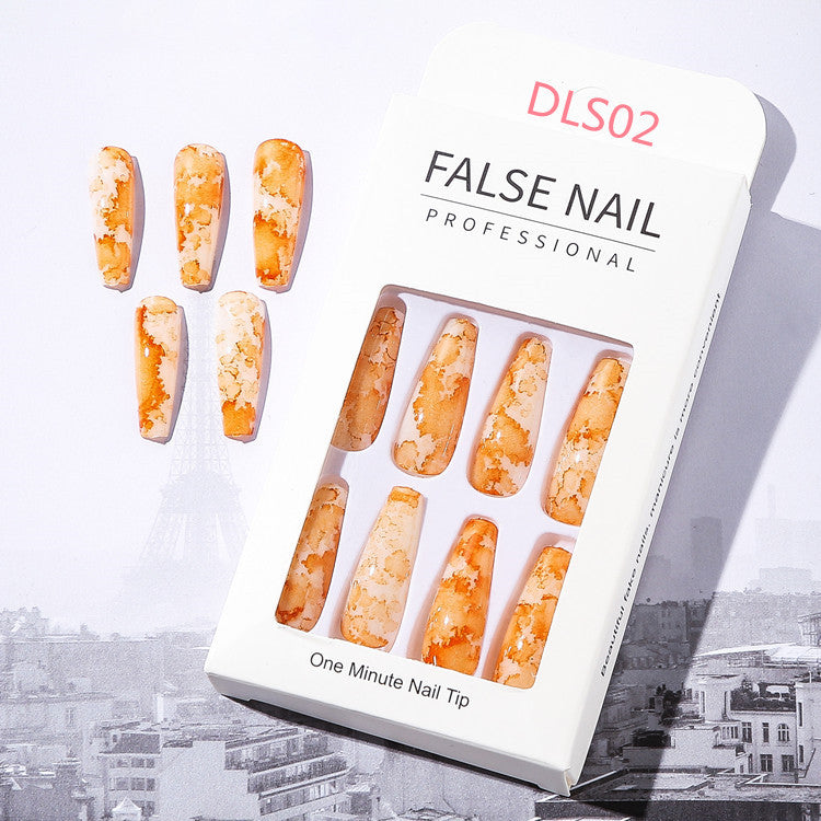 Bright Oil Color Marble Pattern Medium Coffin Press On Nails