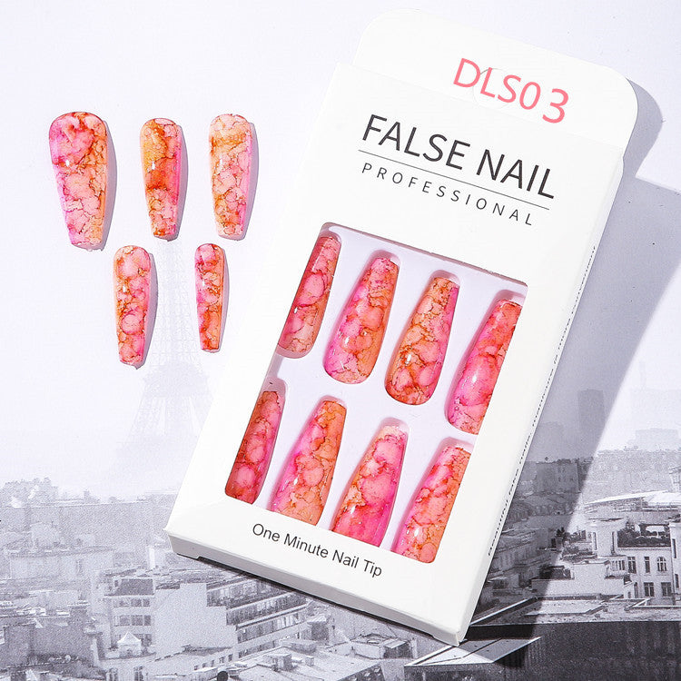 Bright Oil Color Marble Pattern Medium Coffin Press On Nails