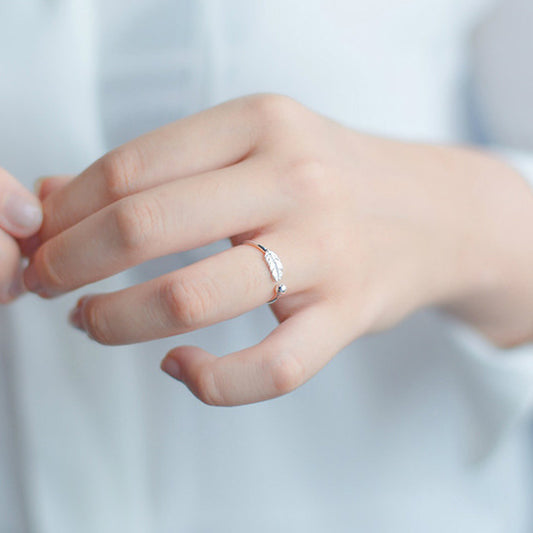 Adjustable Silver Feather Ring